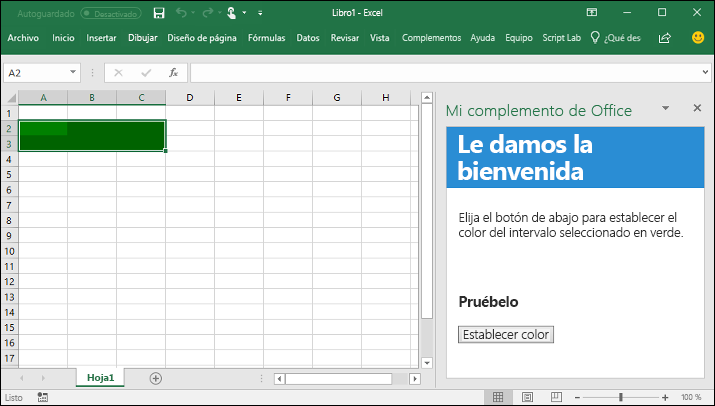 El panel de tareas del complemento se abre en Excel.
