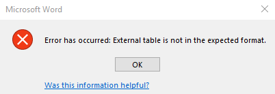 Error de combinación de correspondencia cuando varios usuarios de Word  acceden a un origen de datos - Office | Microsoft Learn