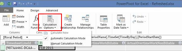 Captura de pantalla para seleccionar la opción Modo de cálculo manual para habilitar el comando Calcular ahora.