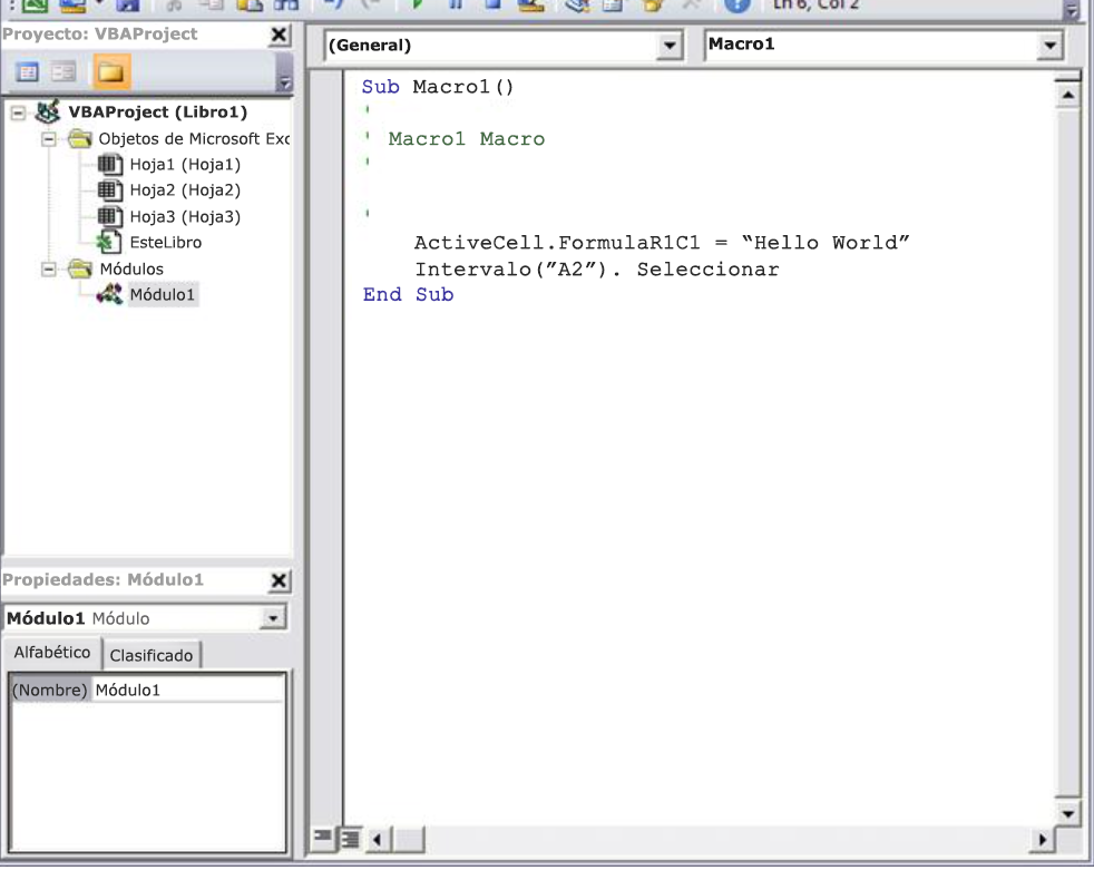 Código de macro en el Editor de Visual Basic