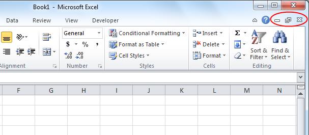 UI de estado de ventanas en Excel 2010