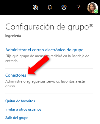 Captura de pantalla del menú Configuración de grupo en Outlook en la Web