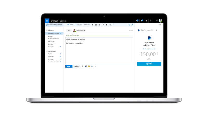 Complemento de PayPal cargado en un equipo portátil.