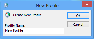 Captura de pantalla de la ventana Nuevo perfil, donde puede escribir un nombre de perfil.