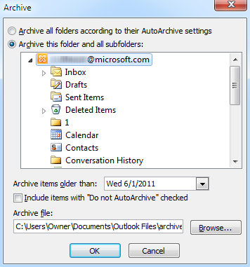Captura de pantalla que muestra los cambios en el cuadro de diálogo Archivar.