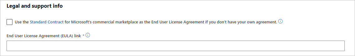 Captura de pantalla de las opciones del contrato estándar y el EULA.