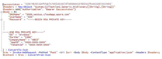 Llamar a la API en PowerShell con una clave SSH.