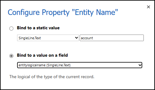 Configure la propiedad del nombre de la entidad en el campo accountid