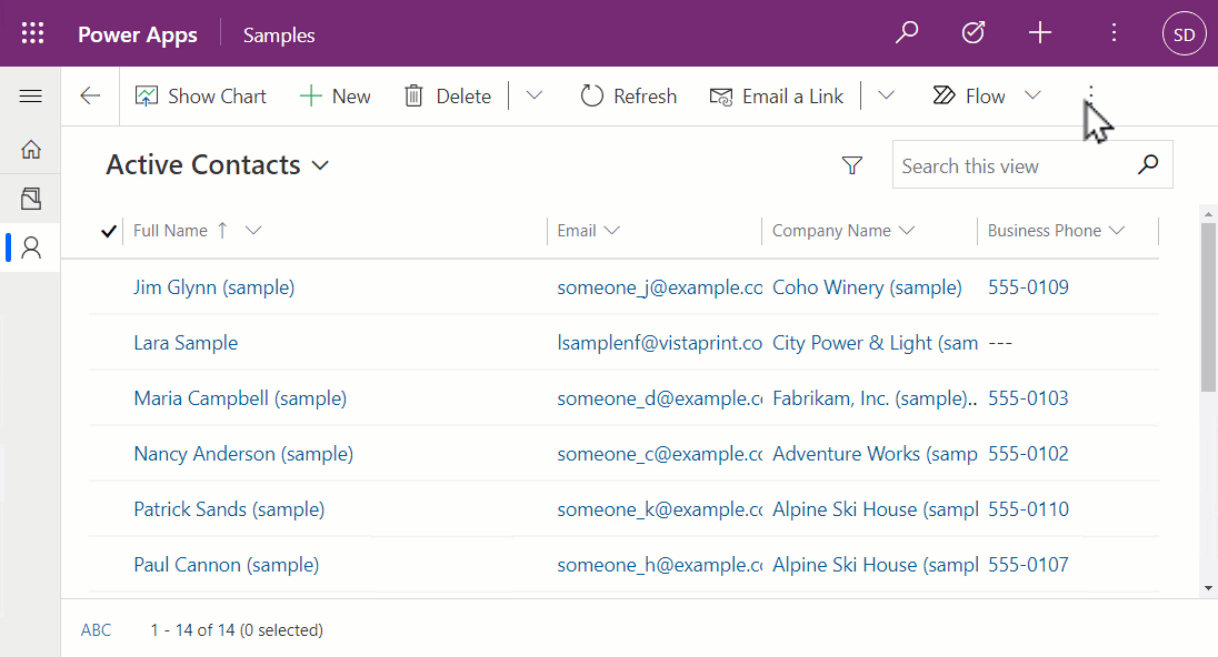 Ejemplo de cuadrícula controlada por modelos.