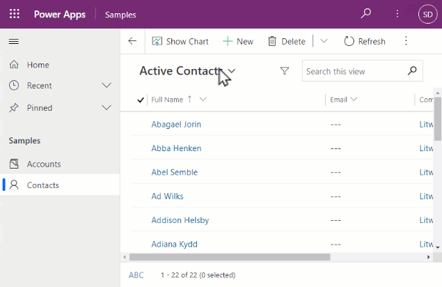 Subgrid de la aplicación controlada por modelos.