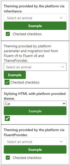 Tema verde del componente modern Theming API