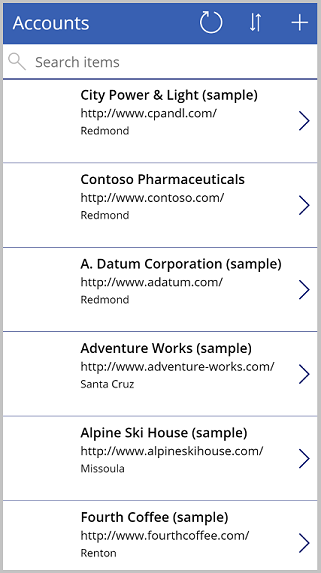 Galería de cuentas que muestra el sitio web