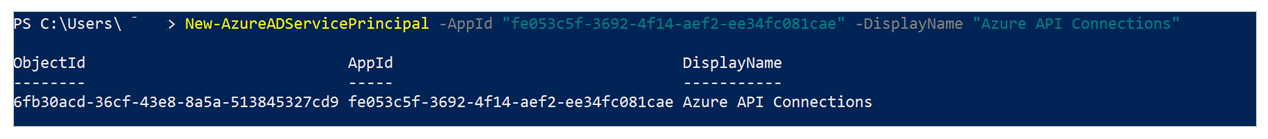 Agregar SPN de conexiones de API de Azure al inquilino