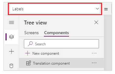 Propiedad Etiquetas para el componente.