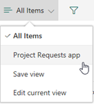 Vista de aplicación de Project Requests.