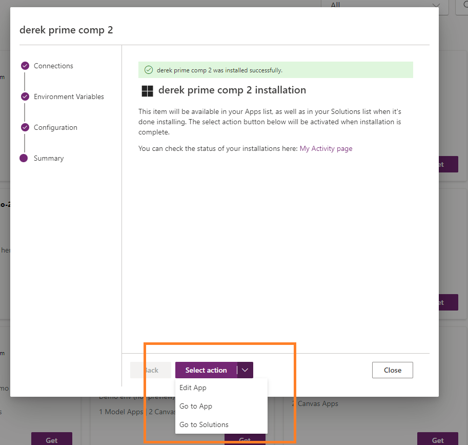 Opciones de instalación de artículos del catálogo
