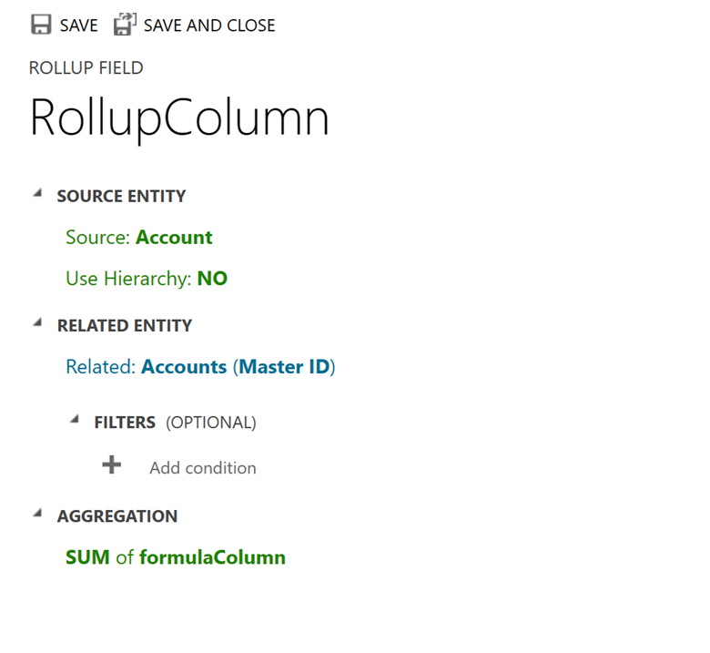 Ejemplo de configuración de columna acumulada