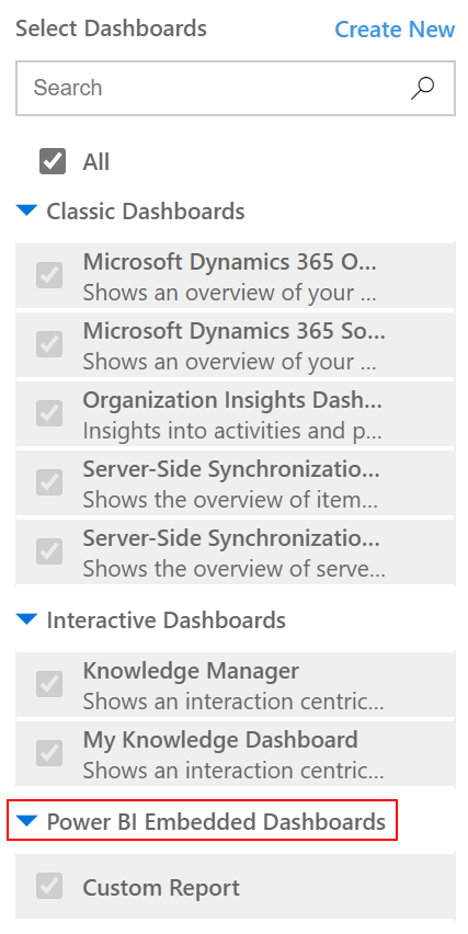 Paneles de diseño de aplicaciones categoría Power BI Embedded.