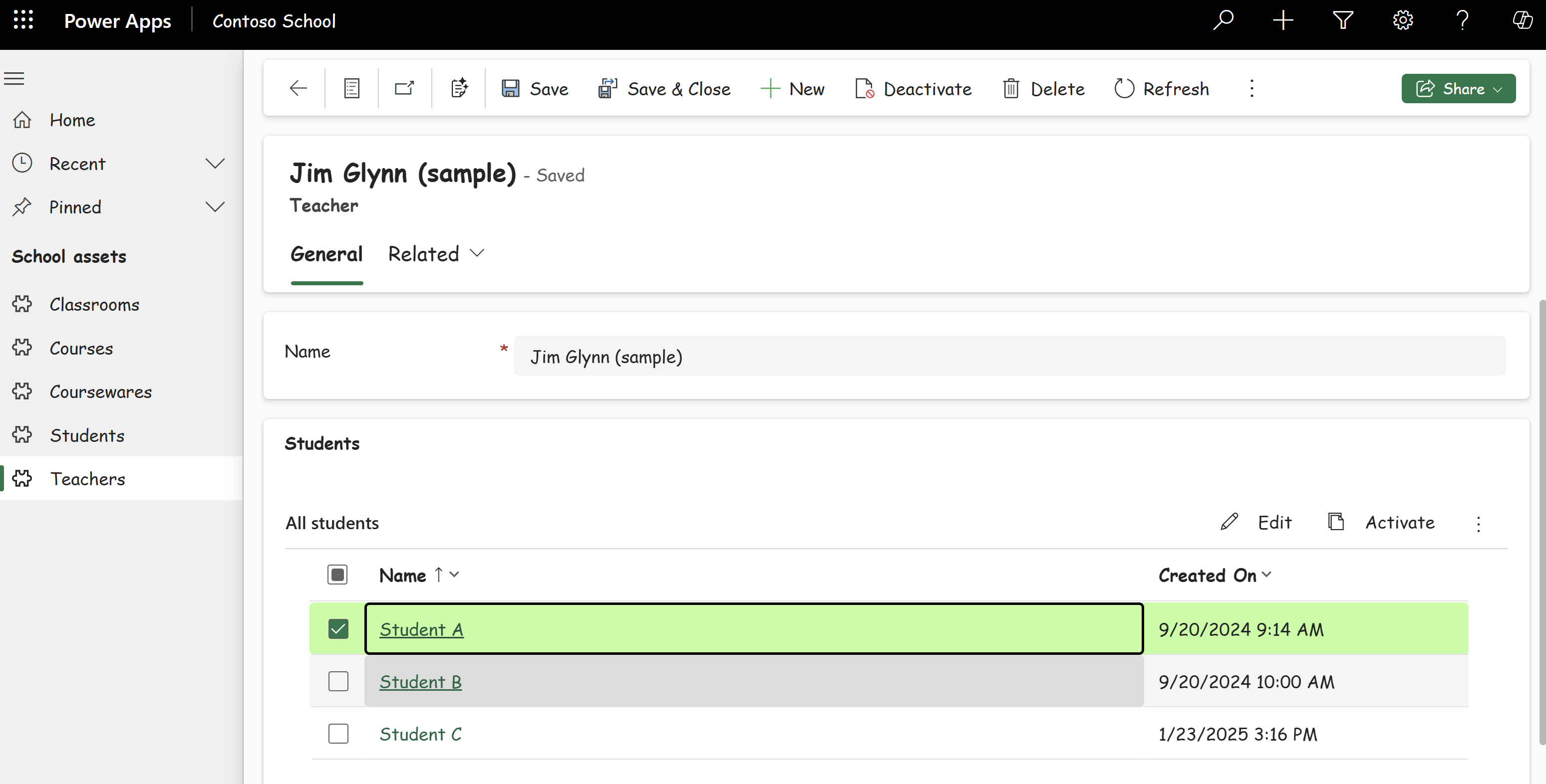 Aplicación personalizada impulsada por modelos con tema verde personalizado extendido con la fuente Great Vibes.