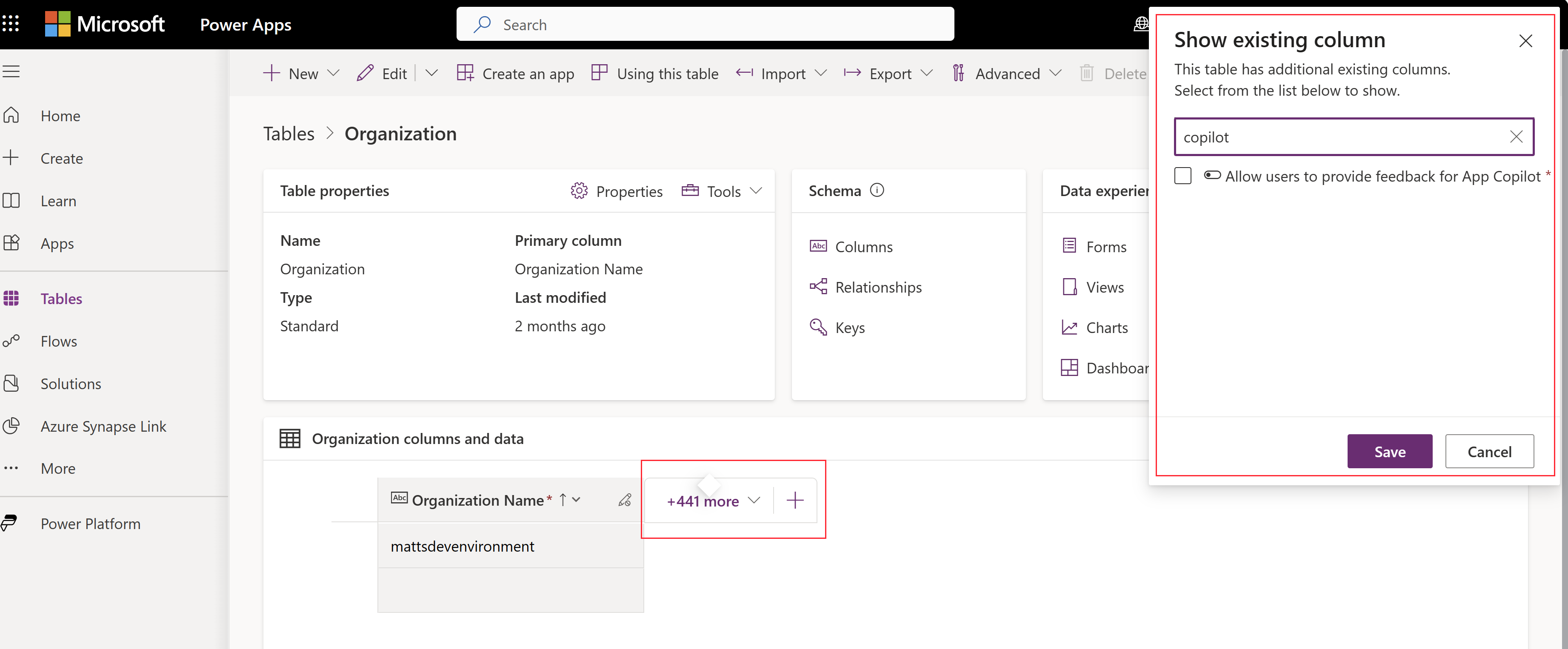 Busque la columna Permitir a los usuarios proporcionar comentarios para App Copilot