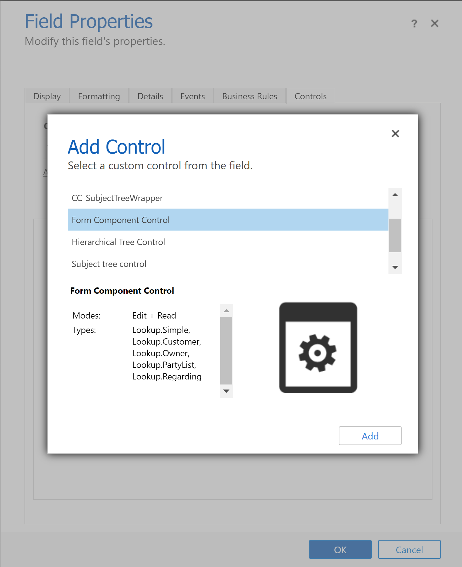 Seleccione el control form component.