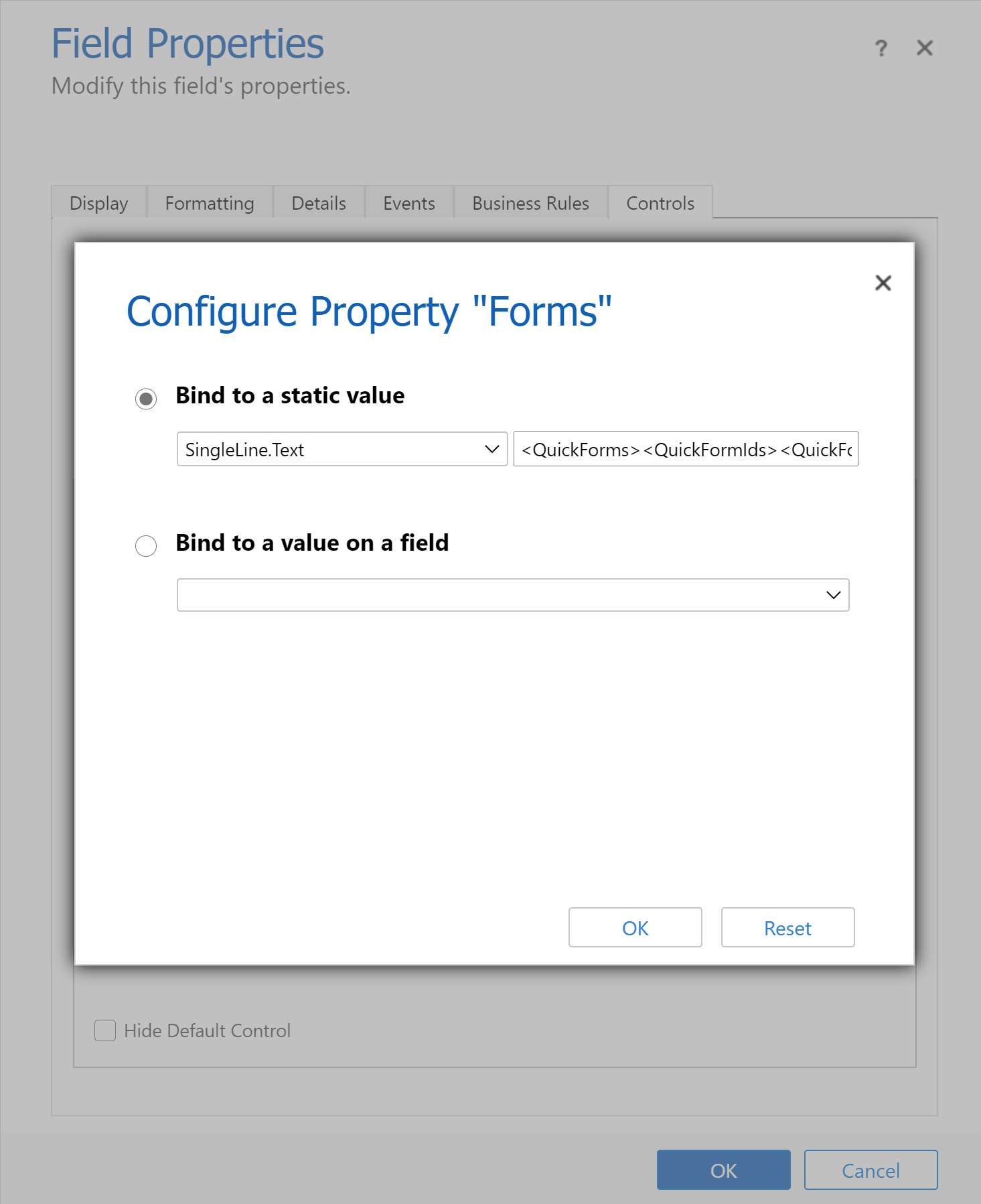 Configure el control form component.