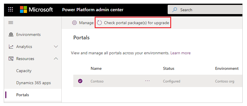 Comprobar si hay actualizaciones de paquetes de portal.