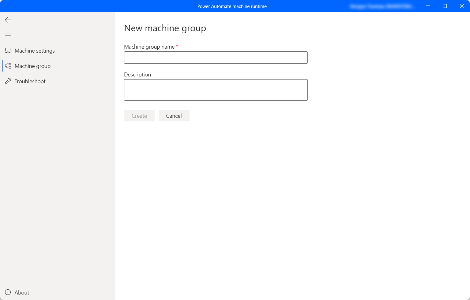 Captura de pantalla del cuadro de diálogo para crear un nuevo grupo de máquinas.