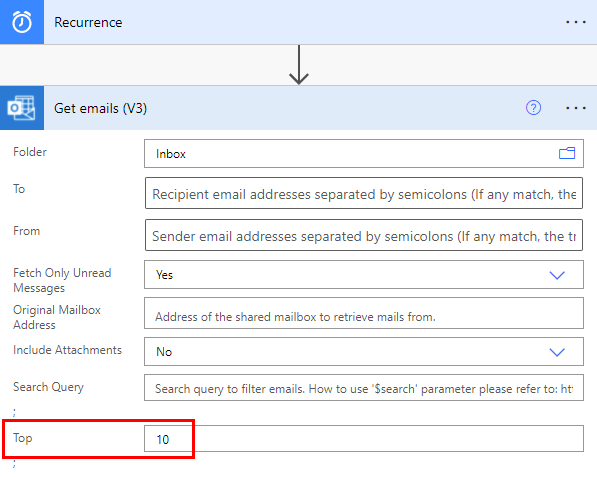 Captura de pantalla de una tarjeta de correo electrónico configurada