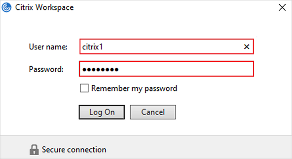 Especifique la contraseña de la aplicación Citrix.