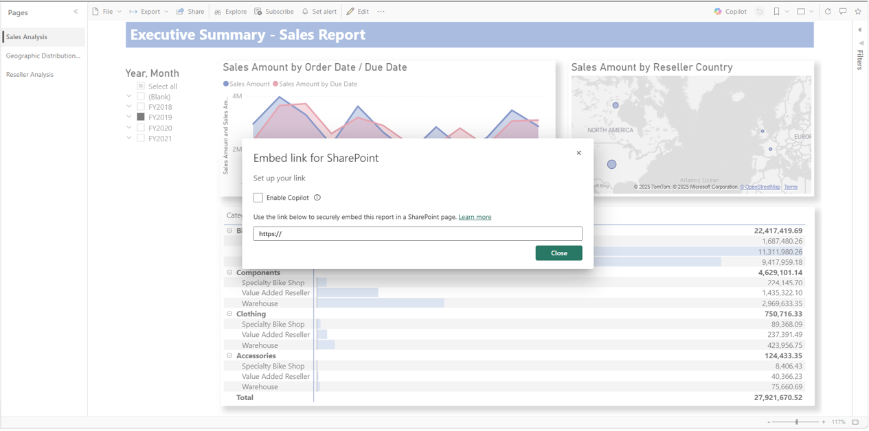 Captura de pantalla del cuadro de diálogo Insertar con la opción Habilitar Copilot activada.