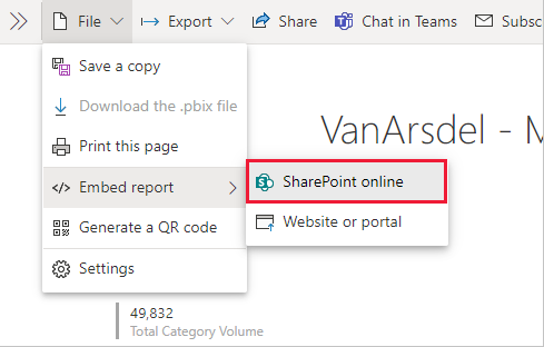 Captura de pantalla en la que se muestra el menú Más opciones con SharePoint&nbsp;Online resaltado.