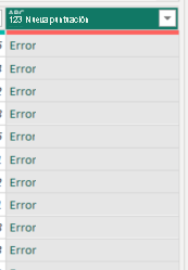Captura de pantalla del Editor de Power Query y la columna Nueva puntuación que contiene valores de error.