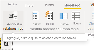 Screenshot that shows the Manage relationships button in the Modeling ribbon.