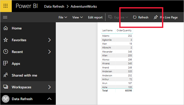 Actualización de los objetos visuales de informes