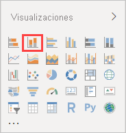 Captura de pantalla del panel Visualizaciones con el icono Gráfico de columnas apiladas resaltado.