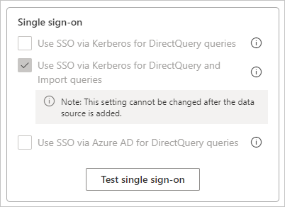 Screenshot that shows how to test SSO configuration in Settings.
