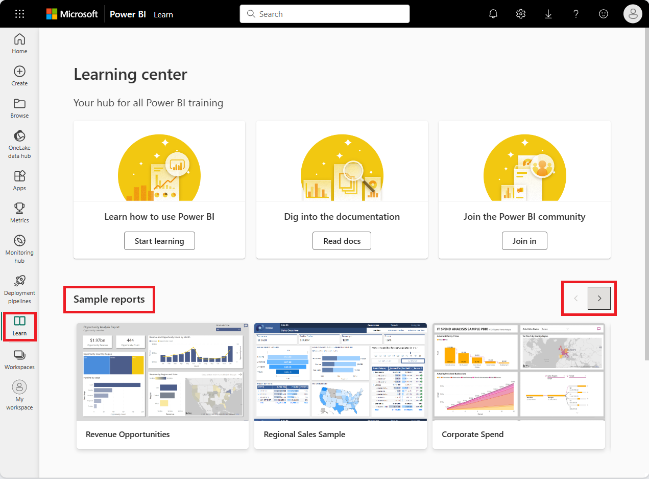 Descargar ejemplos en mi rea de trabajo en el servicio power bi