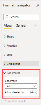 Captura de pantalla del navegador de formato, donde se resalta la configuración del marcador