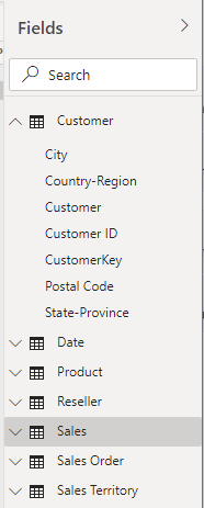 Screenshot of Select the Sales table in the Fields list.