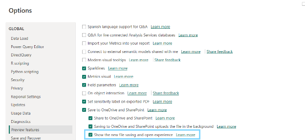 Captura de pantalla de la casilla de vista previa para la nueva experiencia del selector de archivos.