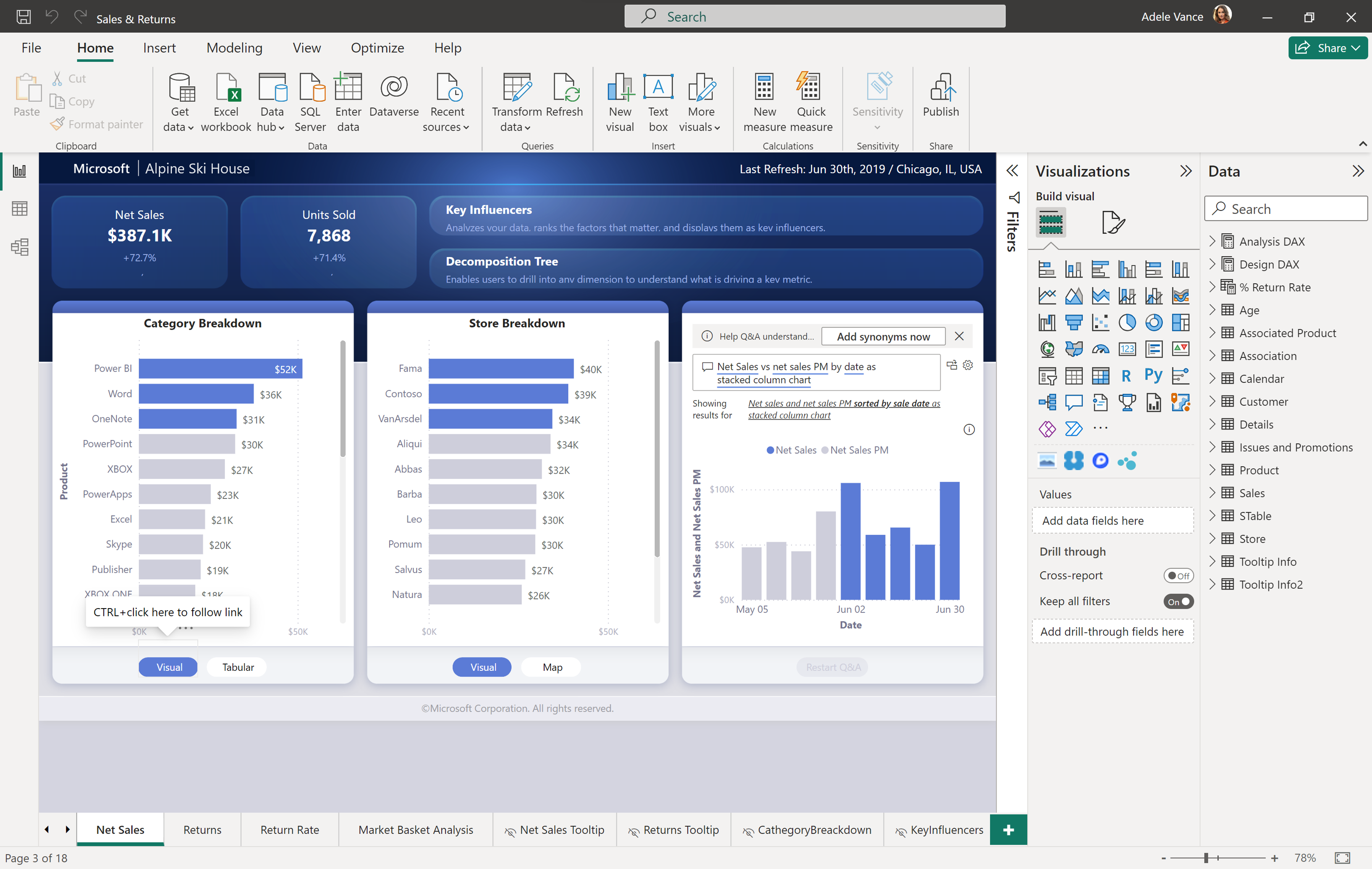 Captura de pantalla del informe abierto desde OneDrive o SharePoint.