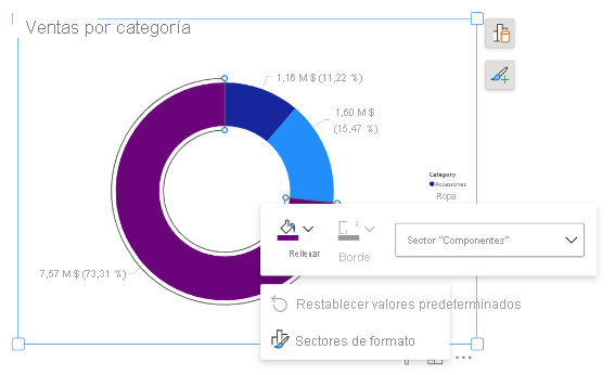 Screenshot showing on-object formatting for a donut chart.