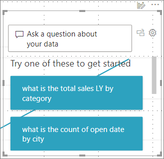En la captura de pantalla se muestra un lienzo con el cuadro de pregunta de Preguntas y respuestas en una visualización.
