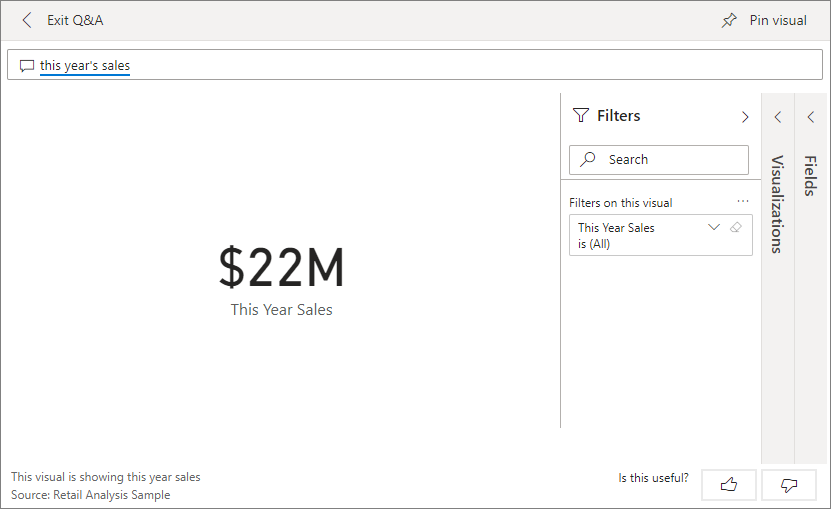 Screenshot shows This year's sales in Q&A tile.