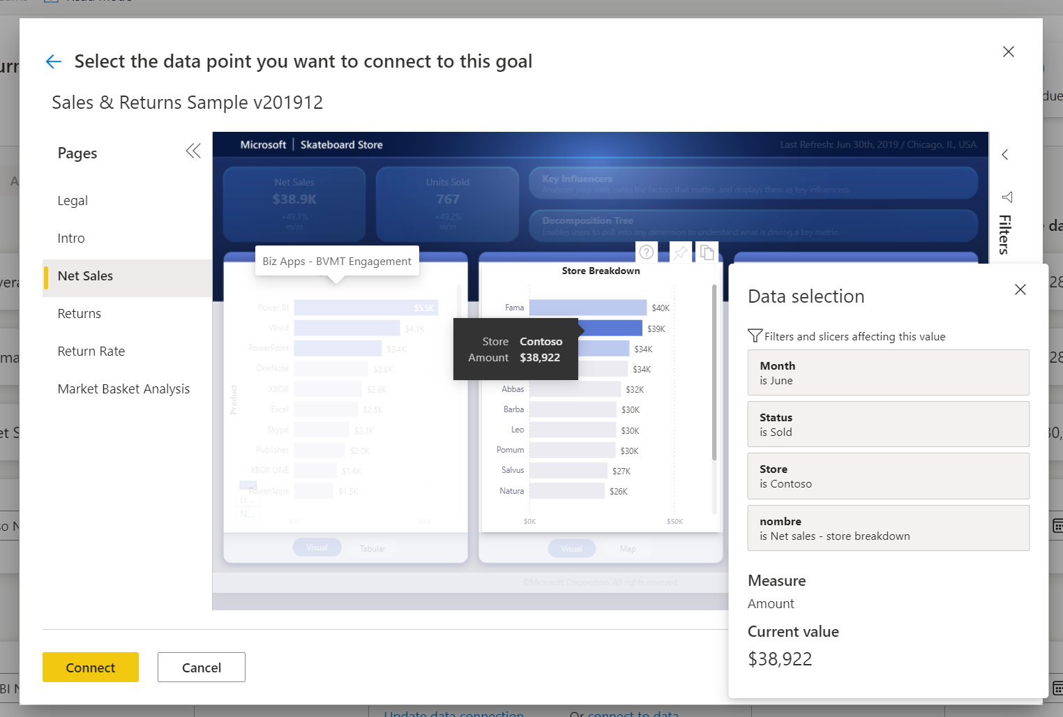 Screenshot of Select the data point you want to use as your Current or Target.