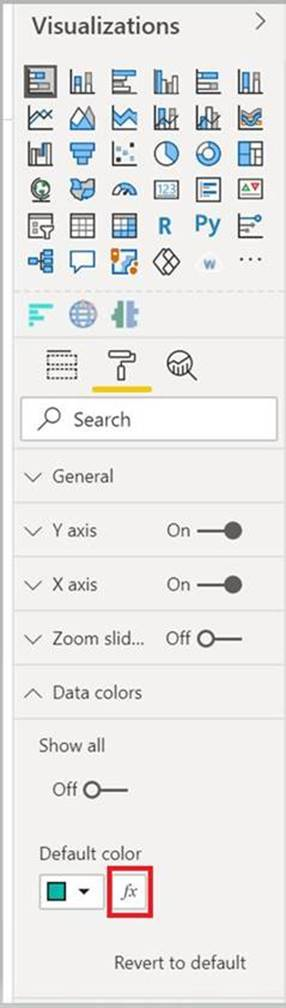 Screenshot of the conditional formatting button, as it appears in Power BI, next to the regular color button.