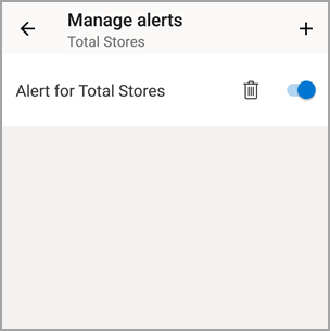 Captura de pantalla de la pantalla Administrar alertas en Android en la que se muestran las alertas existentes y el icono más.