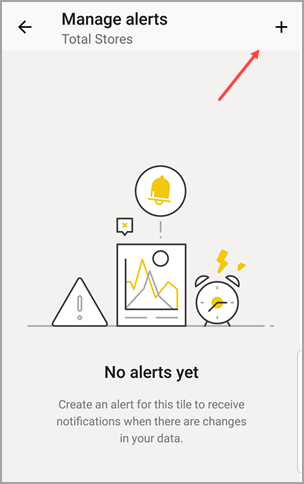 Captura de pantalla de la pantalla Administrar alertas resaltada más el icono para agregar alertas.