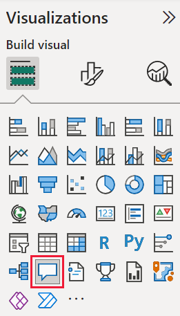 Captura de pantalla en la que se muestra el icono del objeto visual Preguntas y respuestas en el panel Visualizaciones.